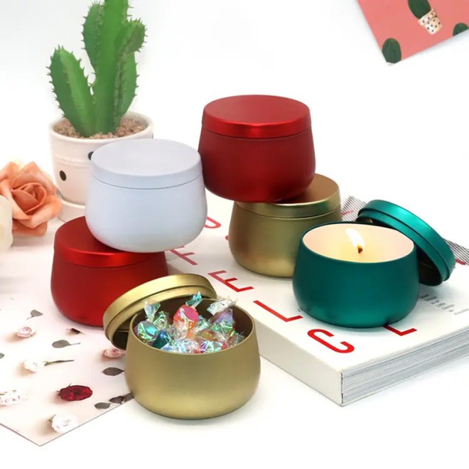 Custom Indoor Home Furnishing Candle Small Size Color Round Fragrance Electroplated Metal Sealing Lid Fragrance Pot Empty Cup