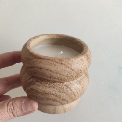 Custom Luxury Ceramic Wooden Dough Bowls Wholesale for Candles 6 oz Wood Grain Empty Candle Jars for Home Decor