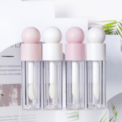 Matte Pink Transparent 5ml Lip Gloss Tube Thick Pole Large Brush Head Lip Glaze Bottle Plastic Cosmetic Bottle Screw
