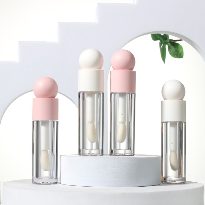 Matte Pink Transparent 5ml Lip Gloss Tube Thick Pole Large Brush Head Lip Glaze Bottle Plastic Cosmetic Bottle Screw