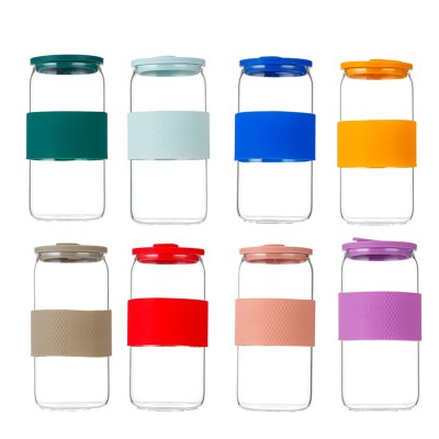 Glass Cups With Bamboo Lids and Straws 4pcs Set 16oz Wide Mouth Drinking Mason Glass Tumbler Reusable Beer Cans With 2 Brushes