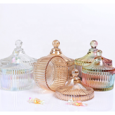 Wholesale Castle Mongolian Crystal Glass Candy Jar With Diamond Top Glass Geo Cut Candle Jars With Box Candle Container