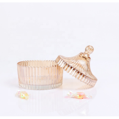 Wholesale Castle Mongolian Crystal Glass Candy Jar With Diamond Top Glass Geo Cut Candle Jars With Box Candle Container