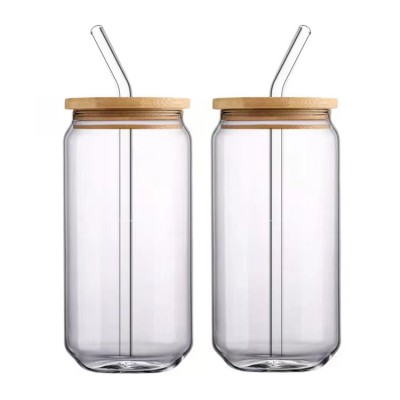 Sublimation Blank Glasses Mug Tumbler Cola Bottle Soda Shape 16oz Beer Glass Can With Lid and Straw