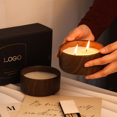 Custom Logo Size Walnut Grain Pattern Ceramic Empty Candle Making Container Vessels Jar