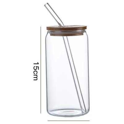 Glass Cups With Bamboo Lids and Straws 4pcs Set 16oz Wide Mouth Drinking Mason Glass Tumbler Reusable Beer Cans With 2 Brushes