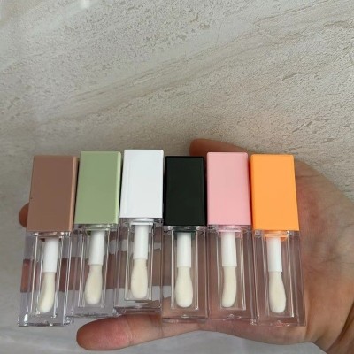 Empty White pink Black Orange Green Brown Lid 5ml square Lip Gloss Tubes with Big Wand clear Lipstick Tube