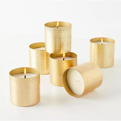 Custom European-style Embossed Home Aromatherapy Aluminum Cup Vacuum Plating Golden Fragrance Jar Round Creative Candle Cup