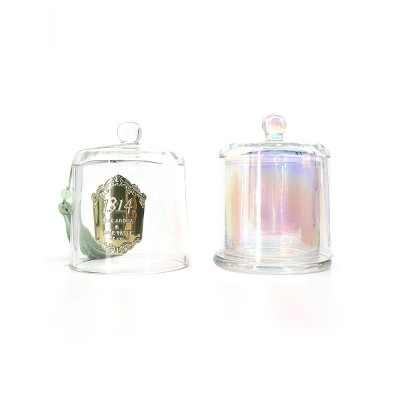OEM Luxury 16oz Double Wall Holographic Crystal Candle Jar Glass Dome Popular Style Round Bottom Empty Iridescent Candle Jars