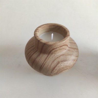 Custom Luxury Ceramic Wooden Dough Bowls Wholesale for Candles 6 oz Wood Grain Empty Candle Jars for Home Decor