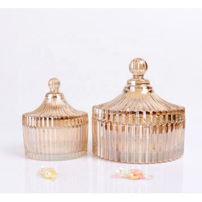 Wholesale Castle Mongolian Crystal Glass Candy Jar With Diamond Top Glass Geo Cut Candle Jars With Box Candle Container
