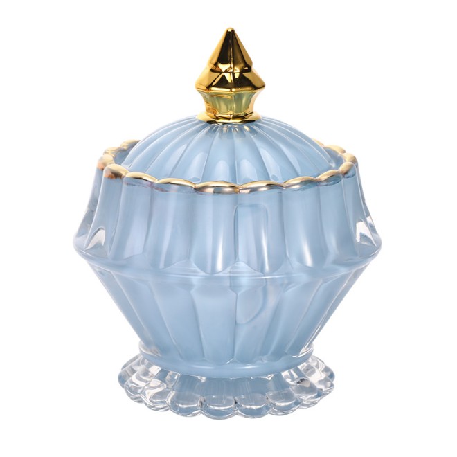 Luxury Simple Crystal Blue Fragrance Cosmetic Glass Brush Storage Candy Bins Multifunctional Home Candles Fragrance Accessories