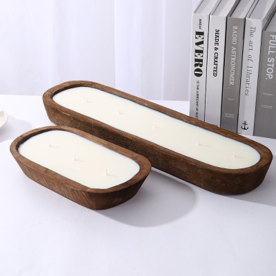 Handmade Multiple Wicks Candle Big Candle Jars Luxury Big White Multi-Wick Wooden Basin Scented Candle