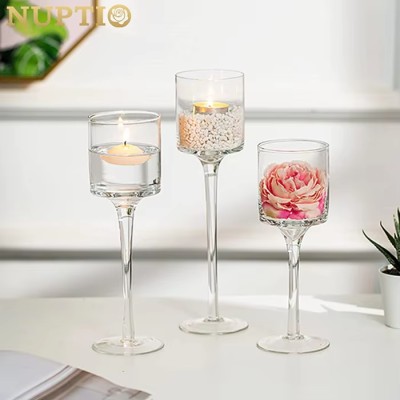 Votive Long Stem Tealight  Transparent Glasscandle Holders for Weeding Party