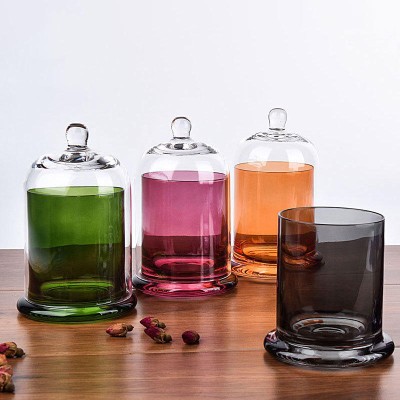 Wholesale Luxury Clear Crystal Candle Jar Multiple Colors Wedding and Valentine's Day Decor Bell Dome Glass Cloche in Bulk