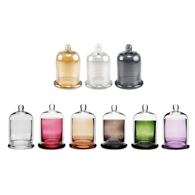 Wholesale Luxury Clear Crystal Candle Jar Multiple Colors Wedding and Valentine's Day Decor Bell Dome Glass Cloche in Bulk