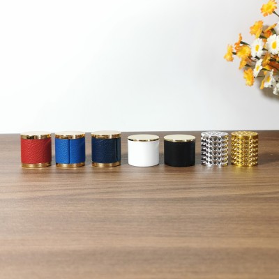 2023 Luxury Round Shiny Gold Plating Leather Perfume Caps for Crimp Bottles