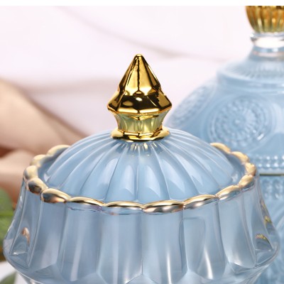 Luxury Simple Crystal Blue Fragrance Cosmetic Glass Brush Storage Candy Bins Multifunctional Home Candles Fragrance Accessories