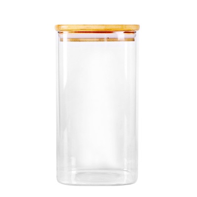 Empty Food Storage Glass Jars Glass With Bamboo Lid and Silicone Ring