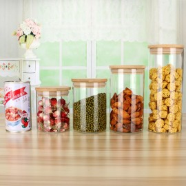 Empty Food Storage Glass Jars Glass With Bamboo Lid and Silicone Ring