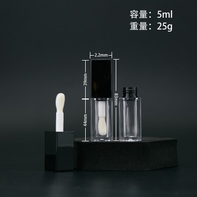 Empty White pink Black Orange Green Brown Lid 5ml square Lip Gloss Tubes with Big Wand clear Lipstick Tube