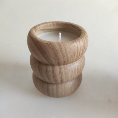 Custom Luxury Ceramic Wooden Dough Bowls Wholesale for Candles 6 oz Wood Grain Empty Candle Jars for Home Decor