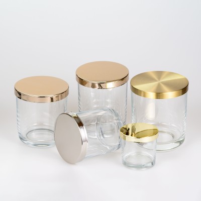 Custom Luxury Shiny Gold Plated Candle Jar Lid Metal Gold Candle Lid with Silicone Sealing Ring