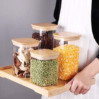 Empty Food Storage Glass Jars Glass With Bamboo Lid and Silicone Ring