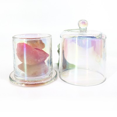 OEM Luxury 16oz Double Wall Holographic Crystal Candle Jar Glass Dome Popular Style Round Bottom Empty Iridescent Candle Jars