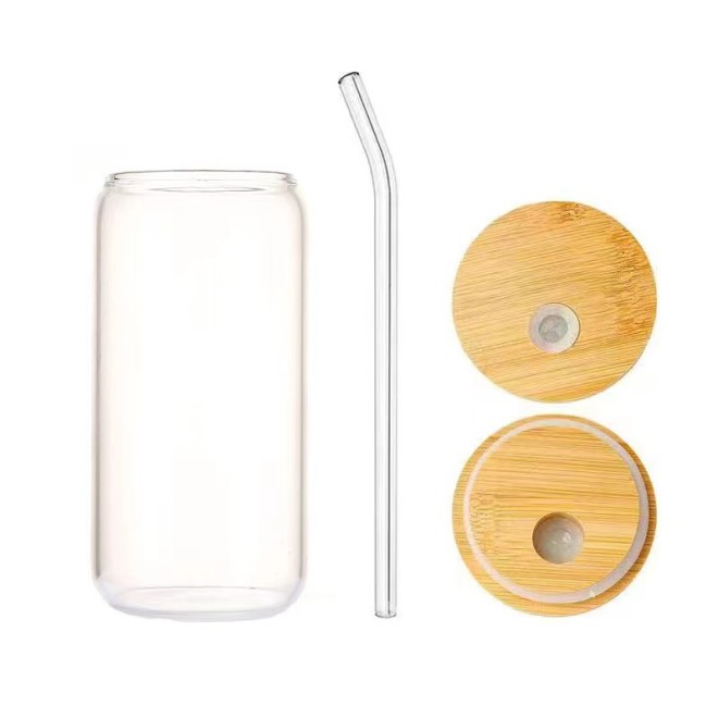 Sublimation Blank Glasses Mug Tumbler Cola Bottle Soda Shape 16oz Beer Glass Can With Lid and Straw