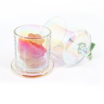 OEM Luxury 16oz Double Wall Holographic Crystal Candle Jar Glass Dome Popular Style Round Bottom Empty Iridescent Candle Jars