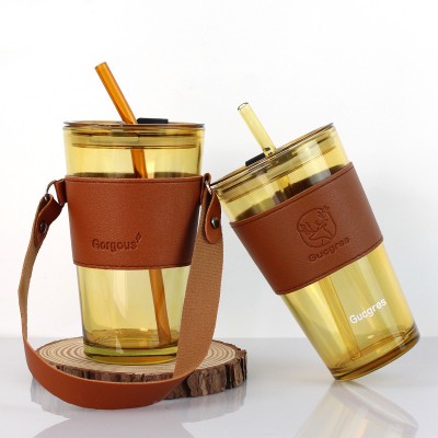 Cup Internet Popular High Color Value Glass Water Ins Style Portable Suction with Lid Heat Insulation Office Coff