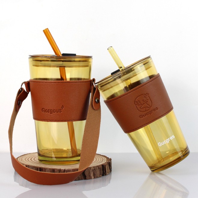 Cup Internet Popular High Color Value Glass Water Ins Style Portable Suction with Lid Heat Insulation Office Coff