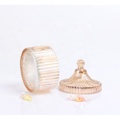 Wholesale Castle Mongolian Crystal Glass Candy Jar With Diamond Top Glass Geo Cut Candle Jars With Box Candle Container