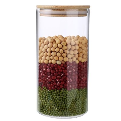 Wholesale Heat Resistant 530ml Candy Foods Rubber Sealed Wooden Lid Air Tight Storage Containers Glass Jar With Bamboo Lid