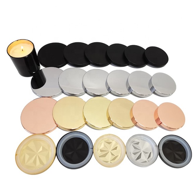Metal Candle Flat Lid Luxury Gold Silver Rose Gold Black Glass Container Lid Candle Jars Lid