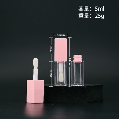 Empty White pink Black Orange Green Brown Lid 5ml square Lip Gloss Tubes with Big Wand clear Lipstick Tube