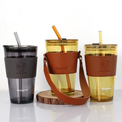 Cup Internet Popular High Color Value Glass Water Ins Style Portable Suction with Lid Heat Insulation Office Coff