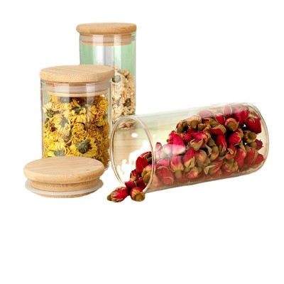 Wholesale Heat Resistant 530ml Candy Foods Rubber Sealed Wooden Lid Air Tight Storage Containers Glass Jar With Bamboo Lid