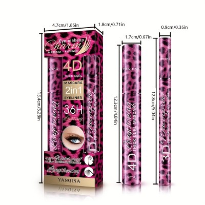 4D Waterproof Mascara and Eyeliner Pen Set Long Lasting Natural Smudge-Proof Makeup Set Eyeliner Eyelash Mascara Pencil