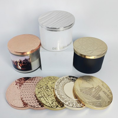 Custom Logo Brand Metal Candle Lid Shiny Gold Silver Black Decorative Scented Candle Jars Lid Dust Proof to Maintain Fragrance