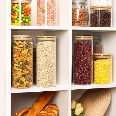 Wholesale Heat Resistant 530ml Candy Foods Rubber Sealed Wooden Lid Air Tight Storage Containers Glass Jar With Bamboo Lid
