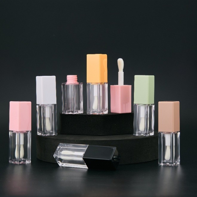 Empty White pink Black Orange Green Brown Lid 5ml square Lip Gloss Tubes with Big Wand clear Lipstick Tube