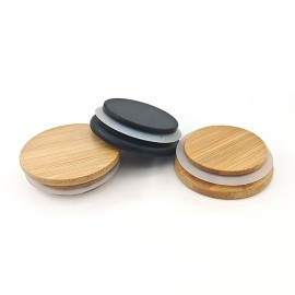 Black Round Jars Lid Bamboo Wood Seal Disc Cap Candle Can Covers With Silicone Sealing Ring
