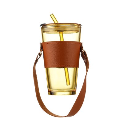 Cup Internet Popular High Color Value Glass Water Ins Style Portable Suction with Lid Heat Insulation Office Coff