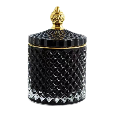 Modern Luxury Empty White Embossed Crystal  Glass Candle Jars Candle Containers Vessel With Lid for Candle Making
