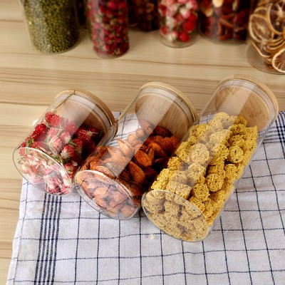 Empty Food Storage Glass Jars Glass With Bamboo Lid and Silicone Ring