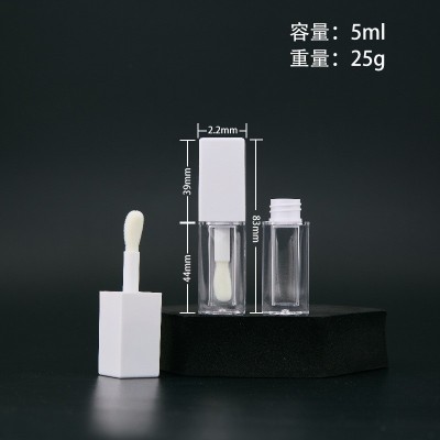 Empty White pink Black Orange Green Brown Lid 5ml square Lip Gloss Tubes with Big Wand clear Lipstick Tube